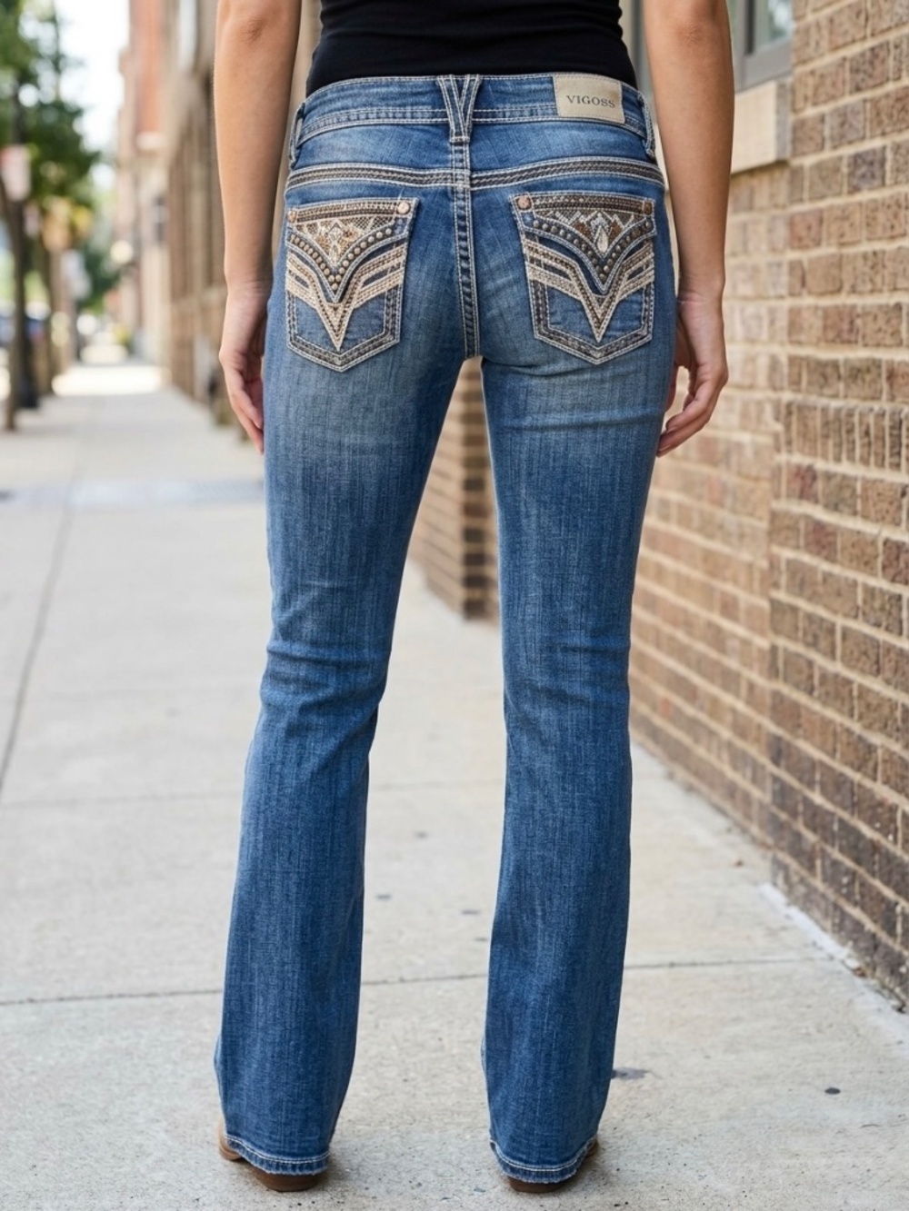 Vigoss Embellished Rhinestone Thick Stitch Bootcut Jeans Size 10/12 Tag 13/14